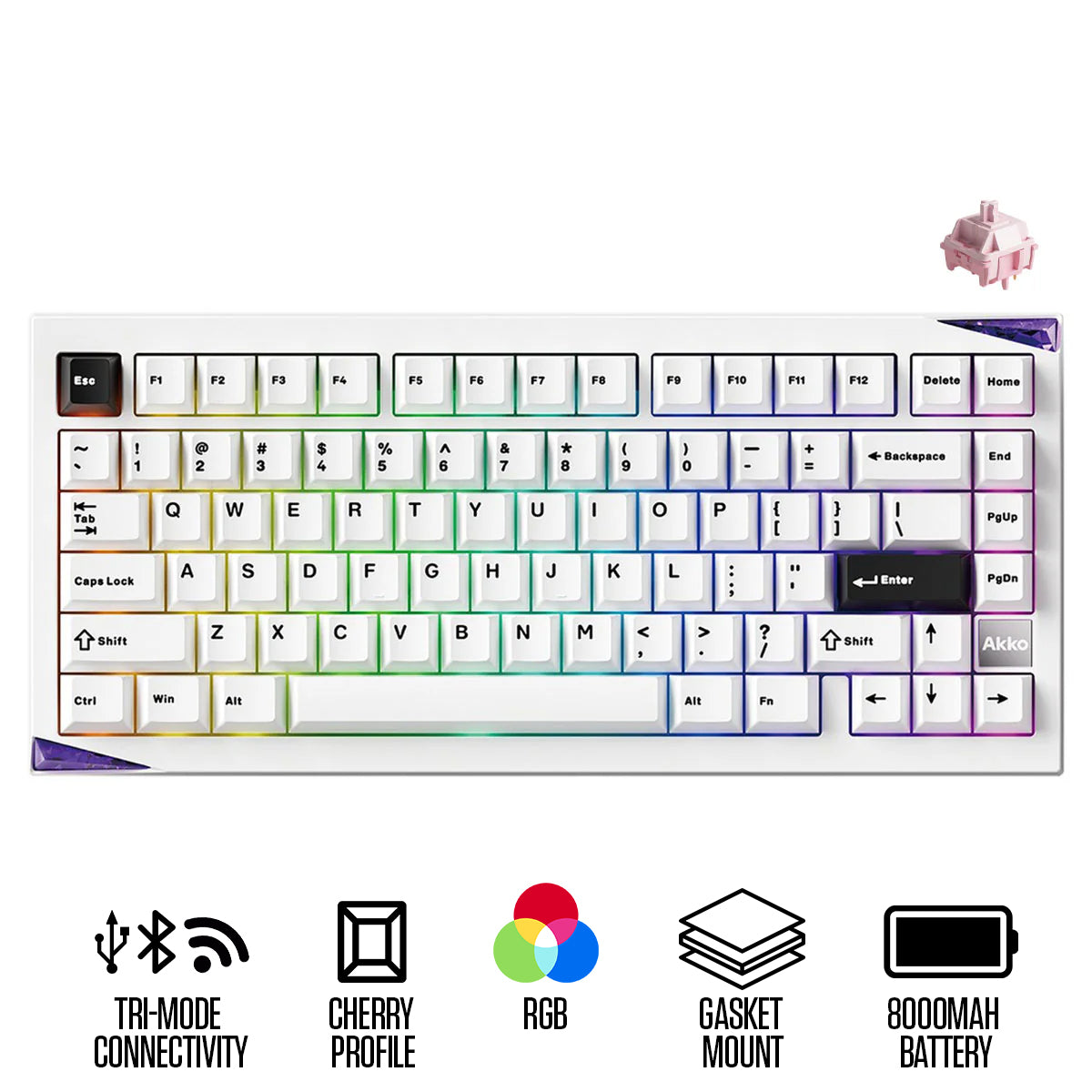 Akko Mineral 01 VIA Black on White Aluminum Curved Design Case Multi-Mode RGB Hot-Swappable Mechanical Keyboard (Akko Stellar Rose Switch)