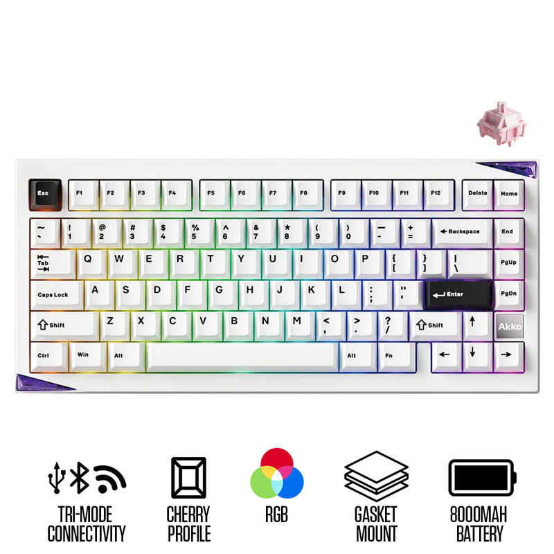 Akko Mineral 01 VIA Black on White Aluminum Curved Design Case Multi-Mode RGB Hot-Swappable Mechanical Keyboard (Akko Stellar Rose Switch)