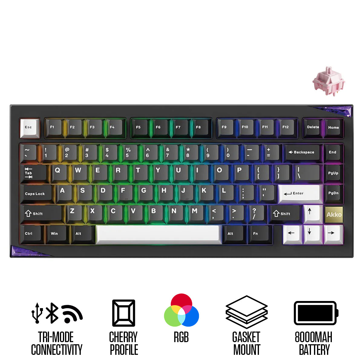 Akko Mineral 01 VIA Black & Silver Aluminum Curved Design Case Multi-Mode RGB Hot-Swappable Mechanical Keyboard (Akko Stellar Rose Switch)