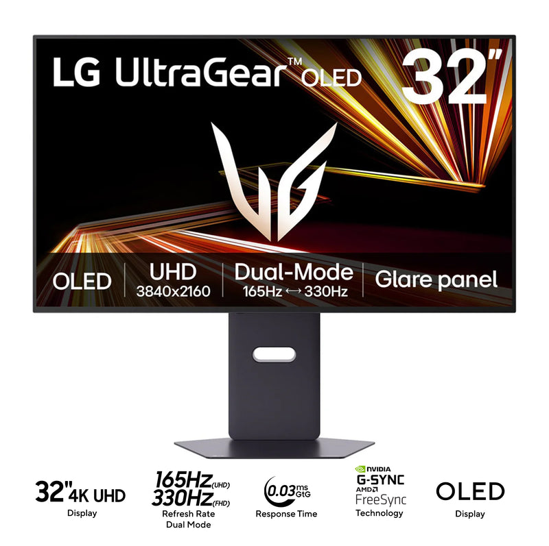LG UltraGear 32GX850A-B 32" 4K UHD OLED (3840x2160) Dual Mode (UHD 165Hz / FHD 330Hz) 0.03ms GtG Gaming Monitor with Tilt, Height, Swivel & Pivot Adjustment