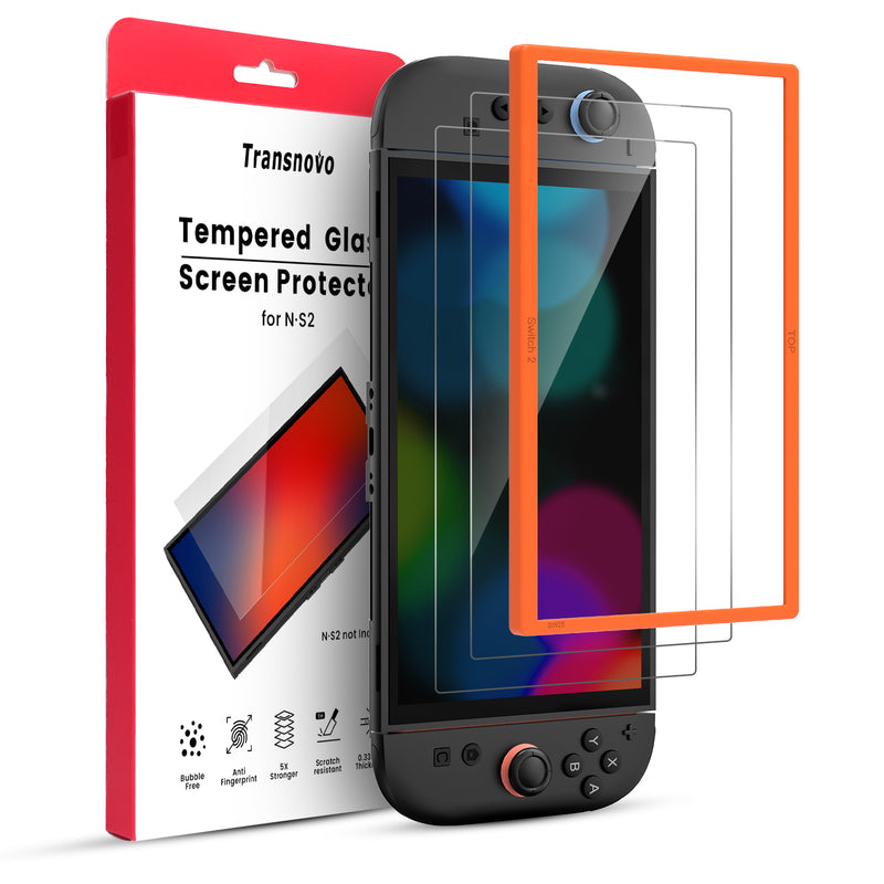 Transnovo Tempered Glass HD Screen Protector 2-Pack with Easy Alignment Black Frame for Nintendo Switch 2 (NS2-SP01)