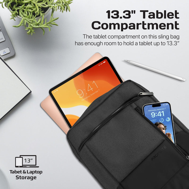 Promate Satchel-HB Sleekcomfort 13" Tablet Handbag Water Resistant with Multiple Compartments (Black)
