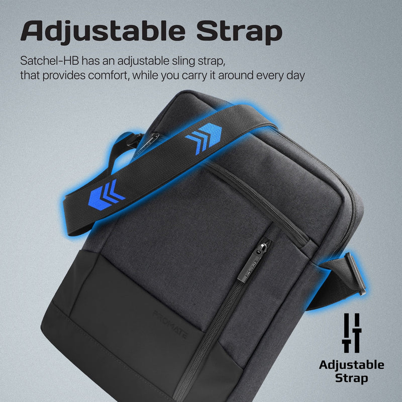 Promate Satchel-HB Sleekcomfort 13" Tablet Handbag Water Resistant with Multiple Compartments (Black)
