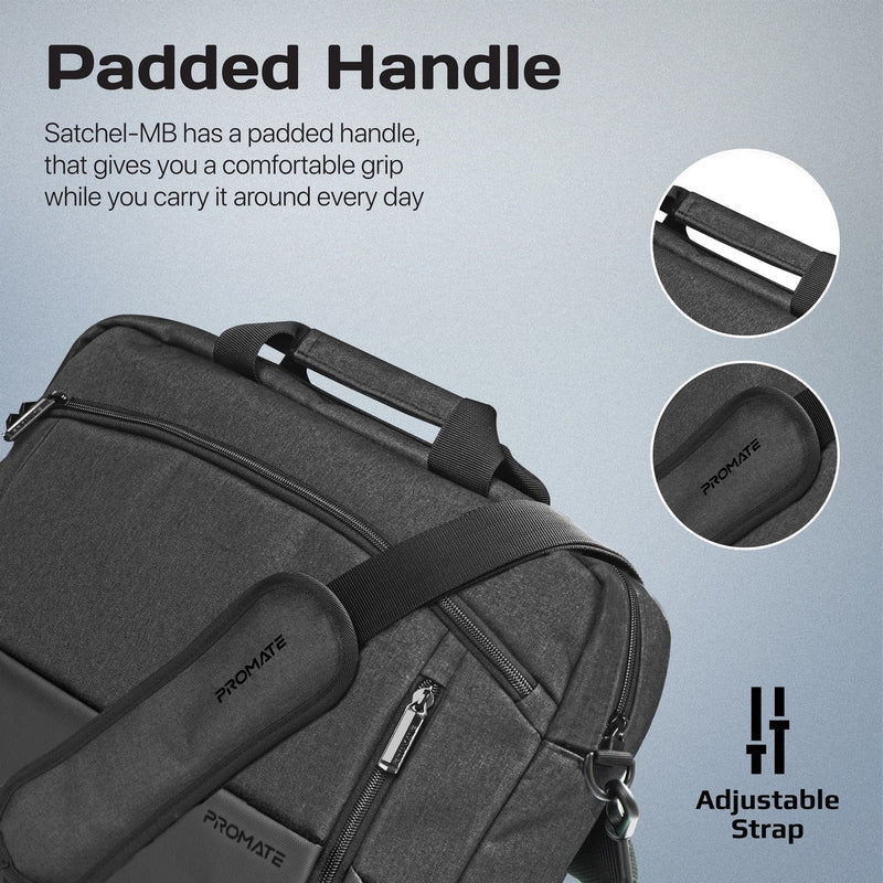 Promate Satchel-MB SleekComfort 15.6" Laptop Messenger Bag with Multiple Compartments