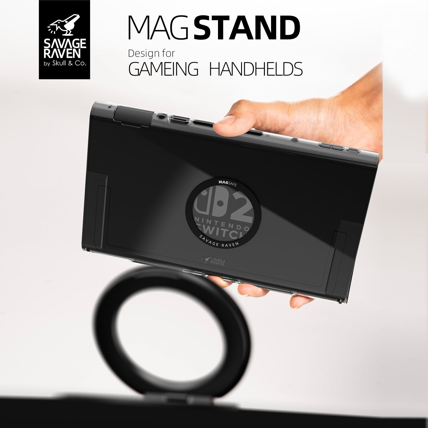 Skull & Co. MagStand Magnetic Ultra-Thin Ring Stand for Nintendo Switch 2 / Steam Deck / ROG Ally / Apple MagSafe Devices (Black) (ST-MAG-BK)