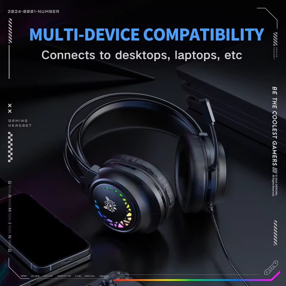 Onikuma X92 RGB Gaming Headphone with Noise-Cancelling Microphone (Black)