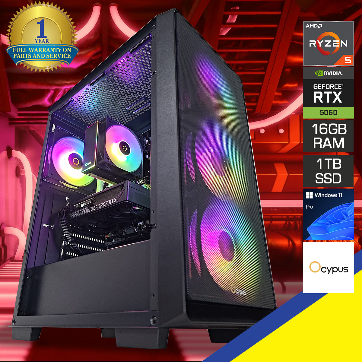 Sigma Gamma C60 Black Desktop Gaming PC | AMD Ryzen 5 7500F | 16GB RAM | 1TB SSD | RTX 5060  | Windows 11 Pro