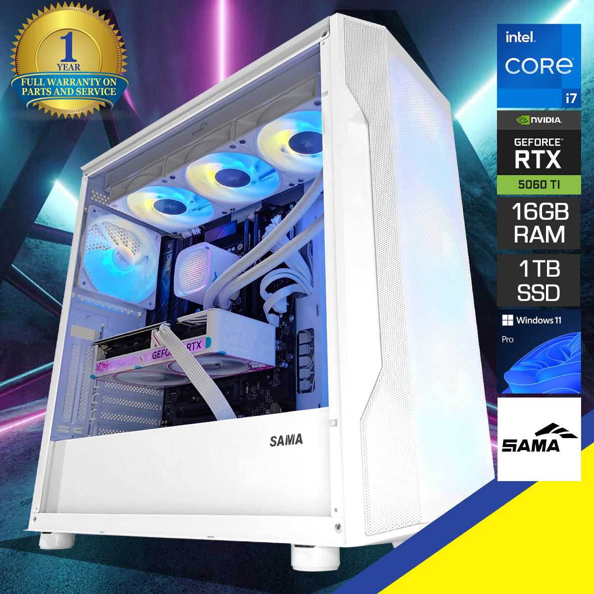 Sophos S40 White Desktop Gaming PC | Intel Core i7 14700 | 16GB RAM | 1TB SSD| RTX 5060 TI | Windows 11 Pro
