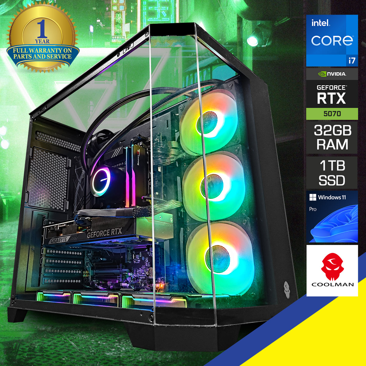 Sophos Zentra Black Desktop Gaming PC | Intel i7 14700F | 32GB RAM | 1TB SSD | RTX 5070 | Windows 11 Pro