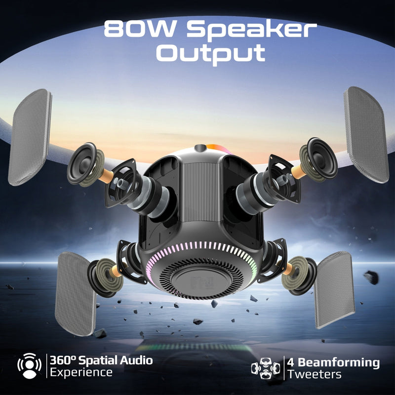 Promate Strike-80 Dynamic RGB Bluetooth v5.3 True Wireless 80W Speaker