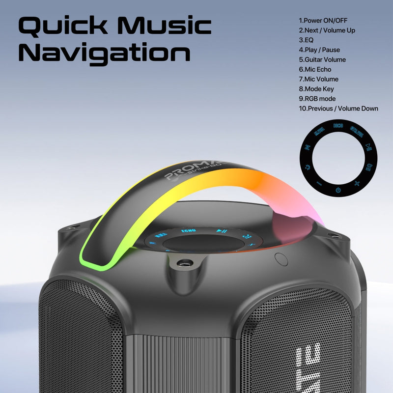Promate Strike-80 Dynamic RGB Bluetooth v5.3 True Wireless 80W Speaker