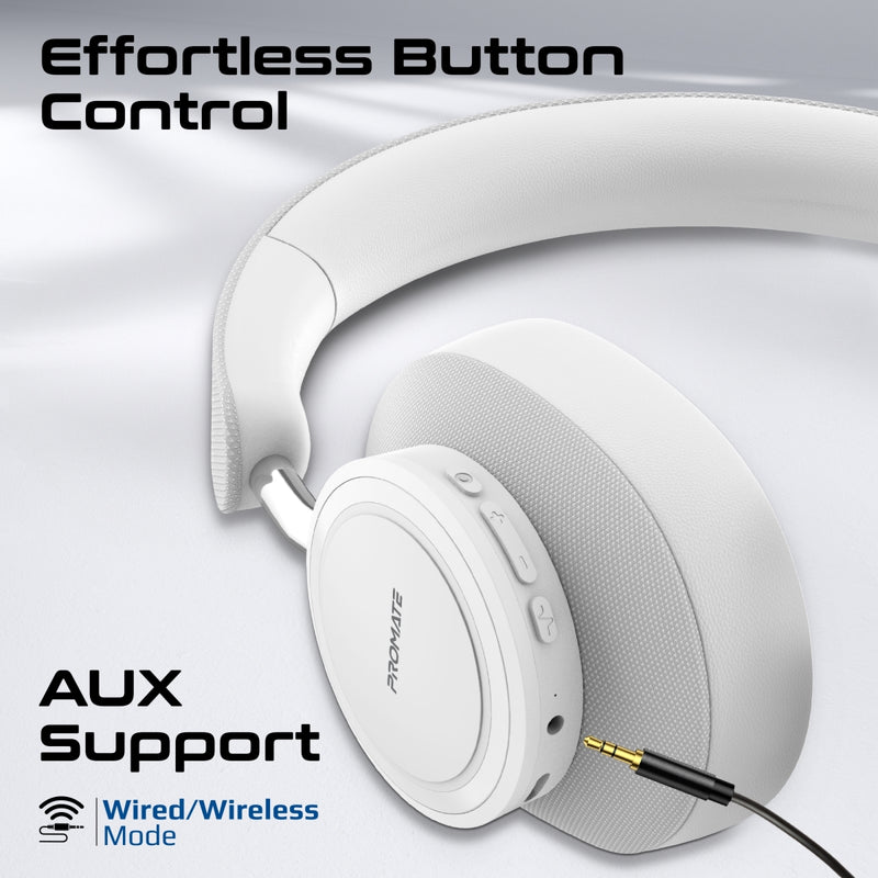 Promate Takt High Fidelity Over-Ear Stereo Wireless Headphones (Black, White)