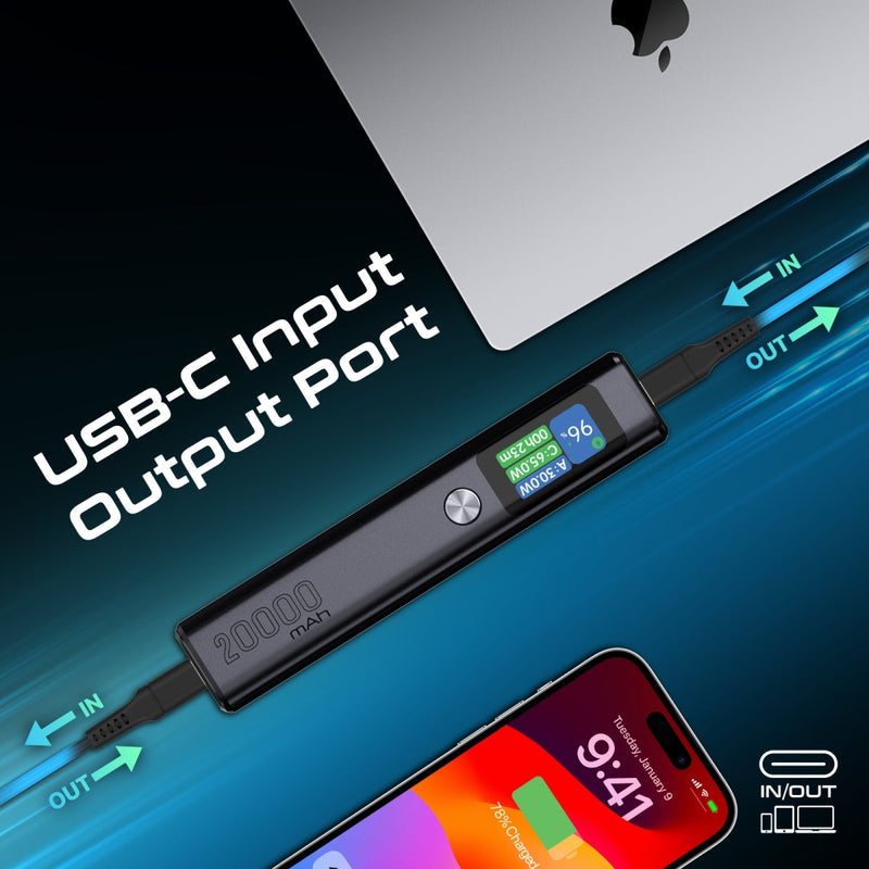 Promate Titan-130 20000mAh Sleek 130W Multi-Port Power Delivery Power Bank with TFT LCD Screen