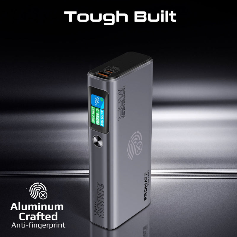 Promate Titan-130 20000mAh Sleek 130W Multi-Port Power Delivery Power Bank with TFT LCD Screen