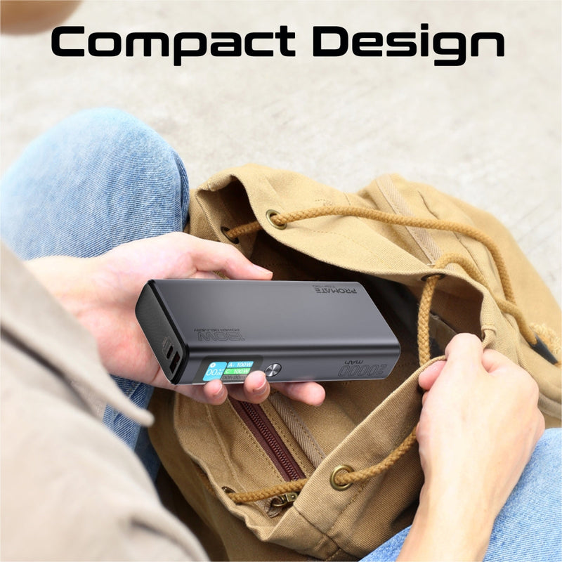 Promate Titan-130 20000mAh Sleek 130W Multi-Port Power Delivery Power Bank with TFT LCD Screen