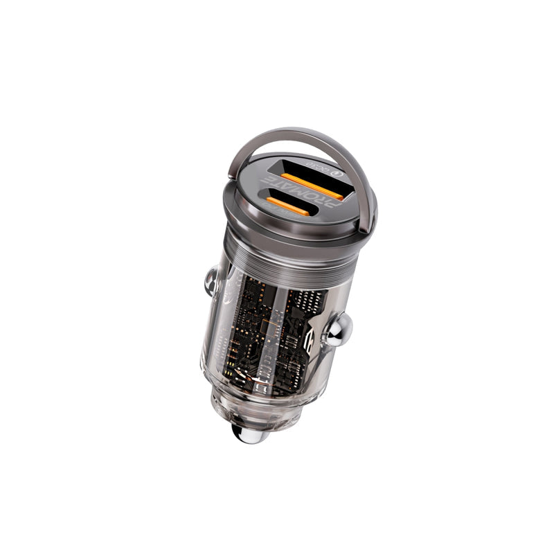 Promate TransDrive-65W 65W RapidCharge Transparent Mini Car Charger with Power Delivery & QC 3.0