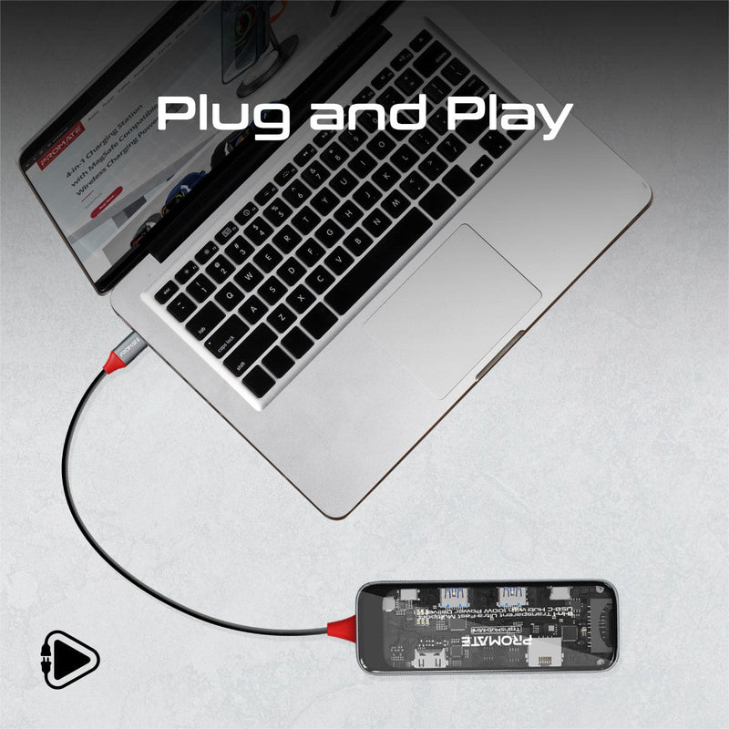 Promate TransHub-Mini 8-in 1 Transparent Ultra-Fast Multiport USB-C Hub with 100W Power Delivery