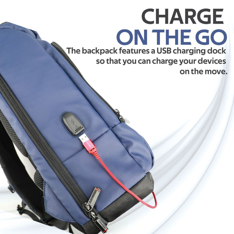 Promate Trekpack-BP Professional Slim Laptop Backpack Water Resistant w/ Anti-Theft Handy Pocket (Blue)