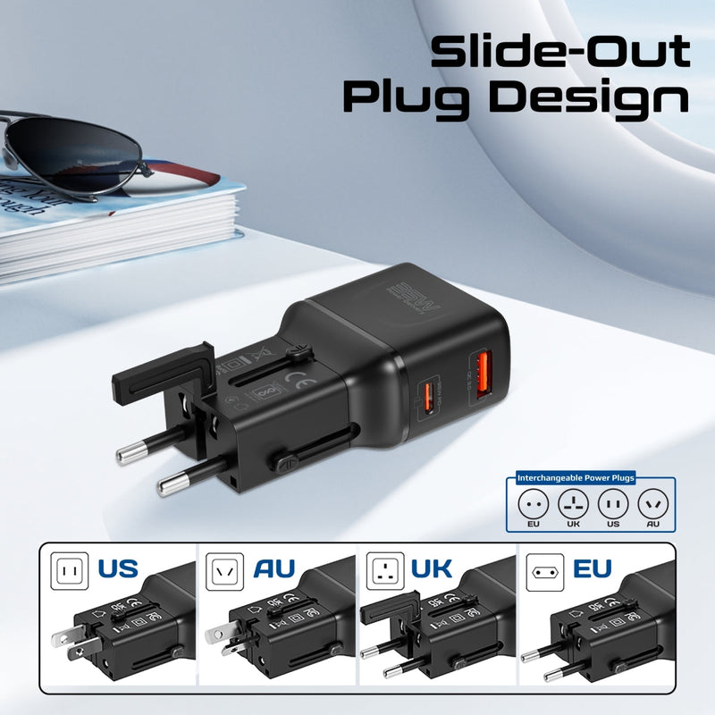 Promate TriPlug-PD35 35W Power Delivery Multi-Port Universal Travel Adapter