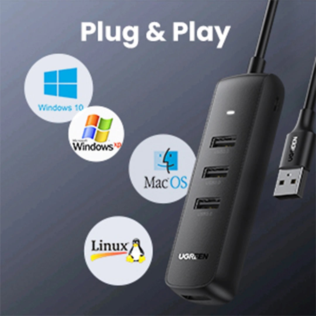 Ugreen 4-Port USB 3.0 Hub 0.25m (Black)