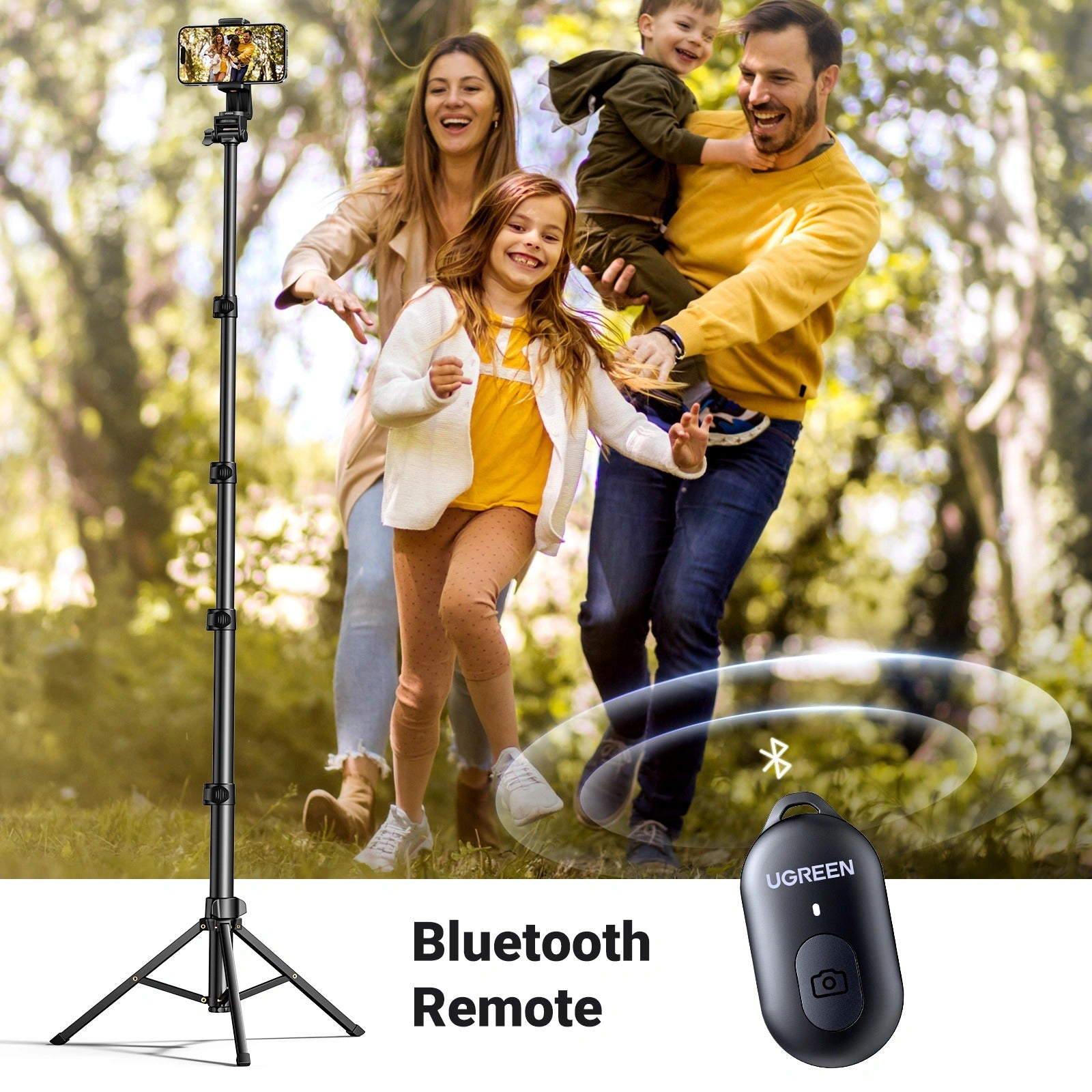 Ugreen Selfie Stick Tripod with Bluetooth Remote - 1.7m (Black) (LP680/15609)
