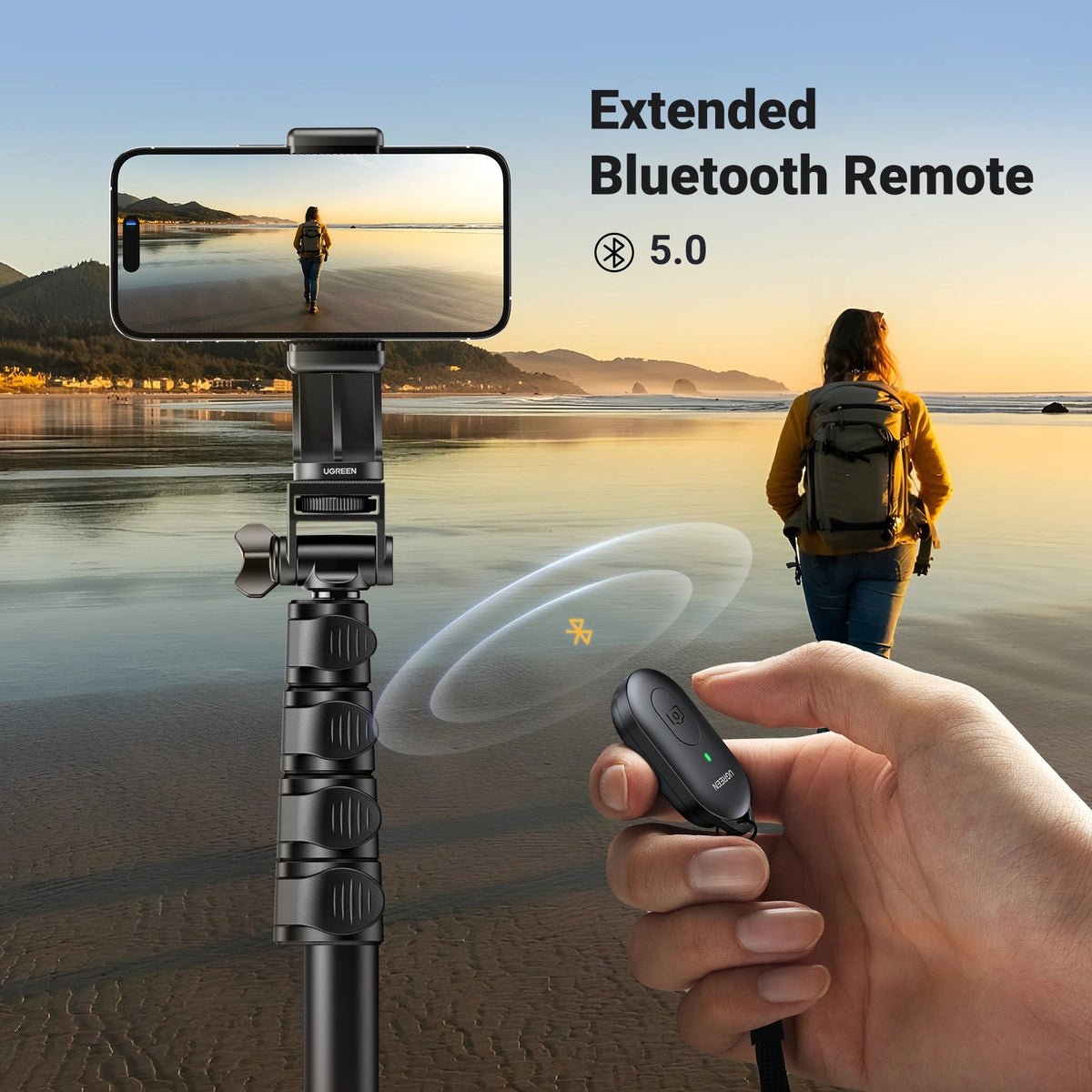 Ugreen Selfie Stick Tripod with Bluetooth Remote - 1.7m (Black) (LP680/15609)

