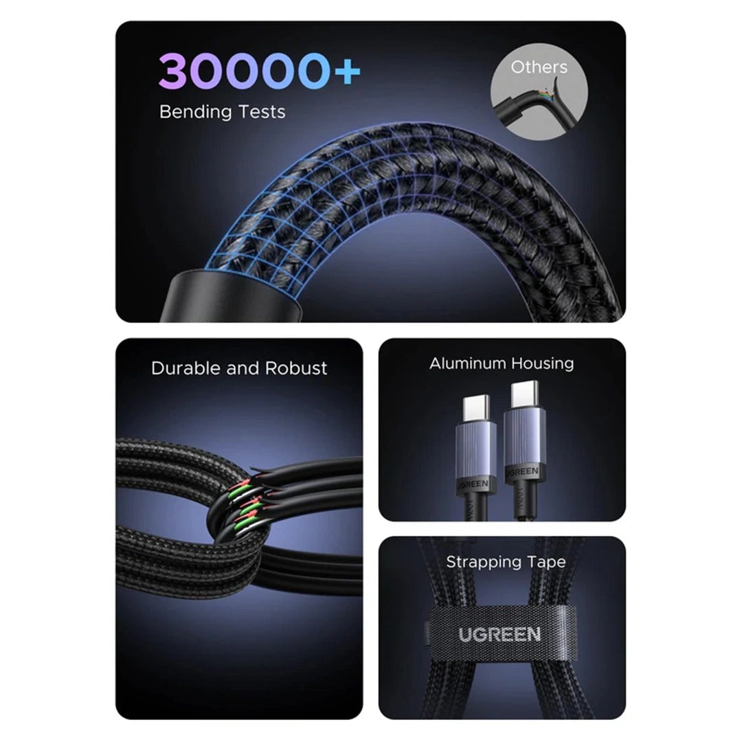 Ugreen USB-C to USB-C 5A/100W PD Fast Charging Braided Cable - (Space Gray)