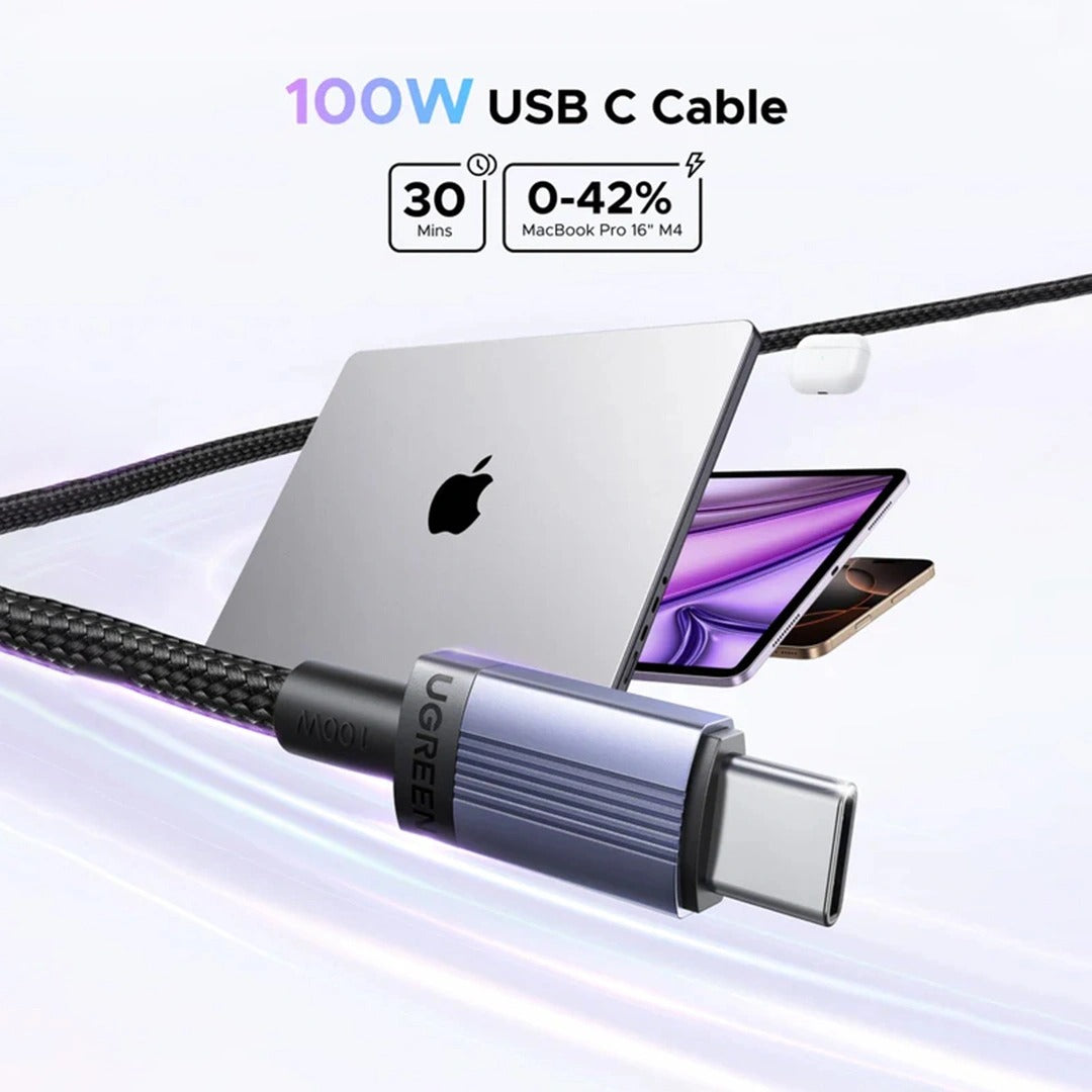 Ugreen USB-C to USB-C 5A/100W PD Fast Charging Braided Cable - (Space Gray)