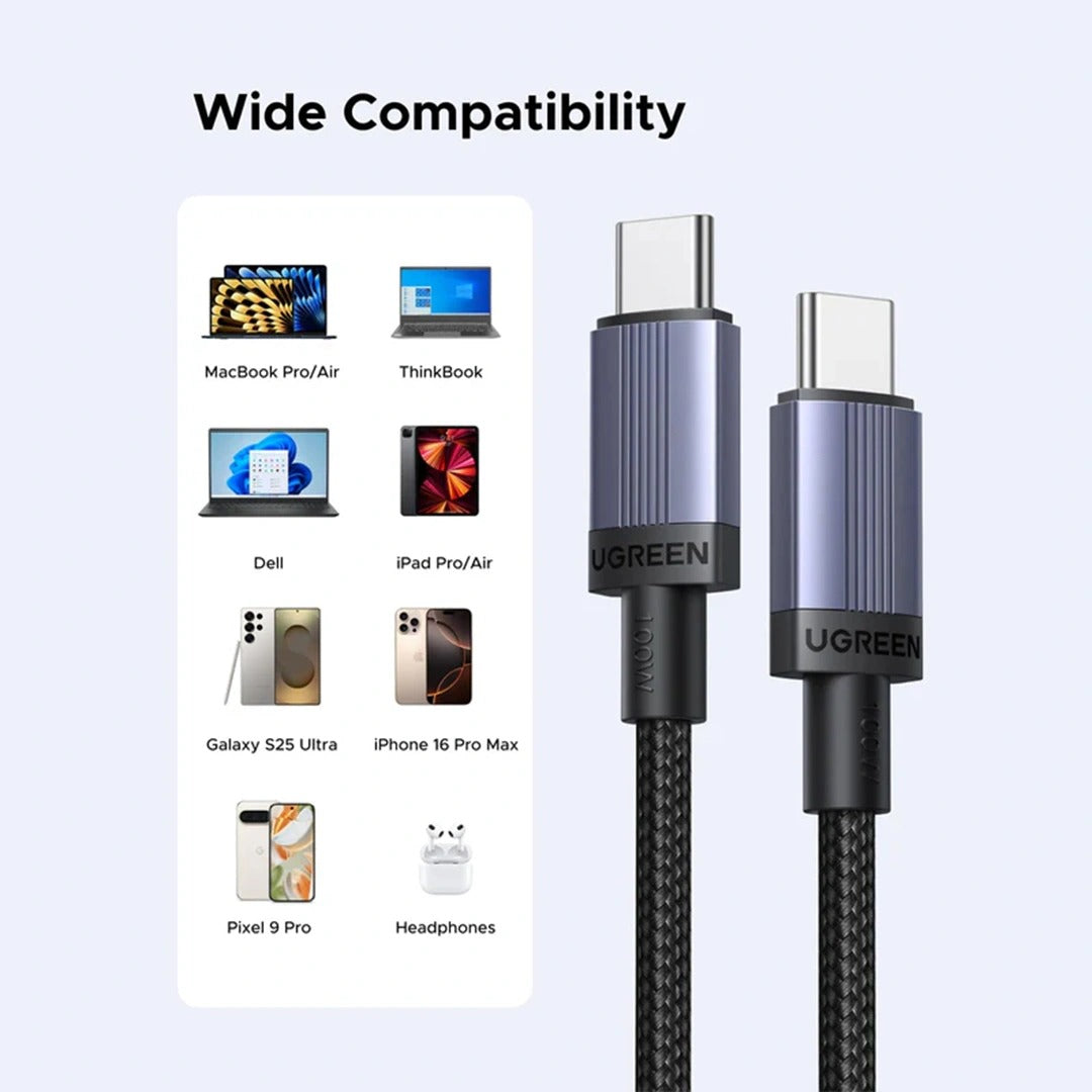 Ugreen USB-C to USB-C 5A/100W PD Fast Charging Braided Cable - (Space Gray)