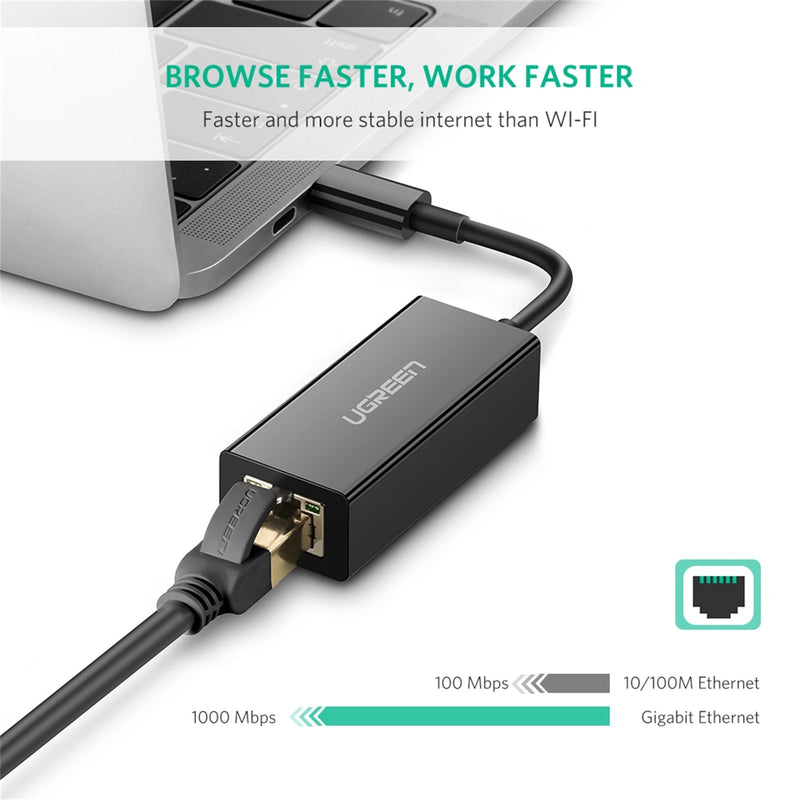 Ugreen USB-C 3.1 Gen Male to Gigabit Ethernet Adapter - 16cm (US236/50307)