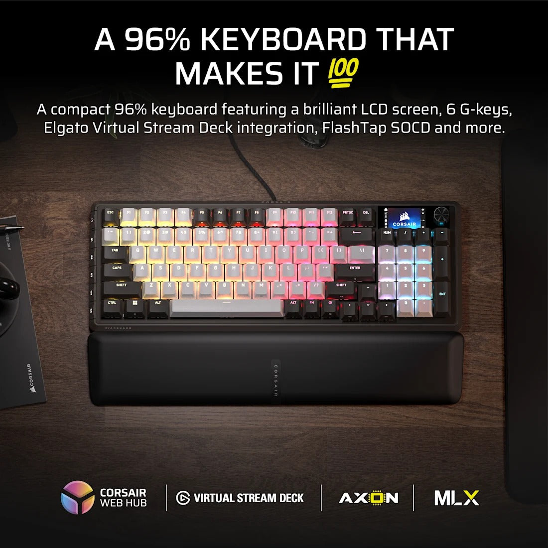 Corsair Vanguard 96 Mechanical Gaming Keyboard with Wobble-Free Hot-Swappable MLX Pulse Switches
