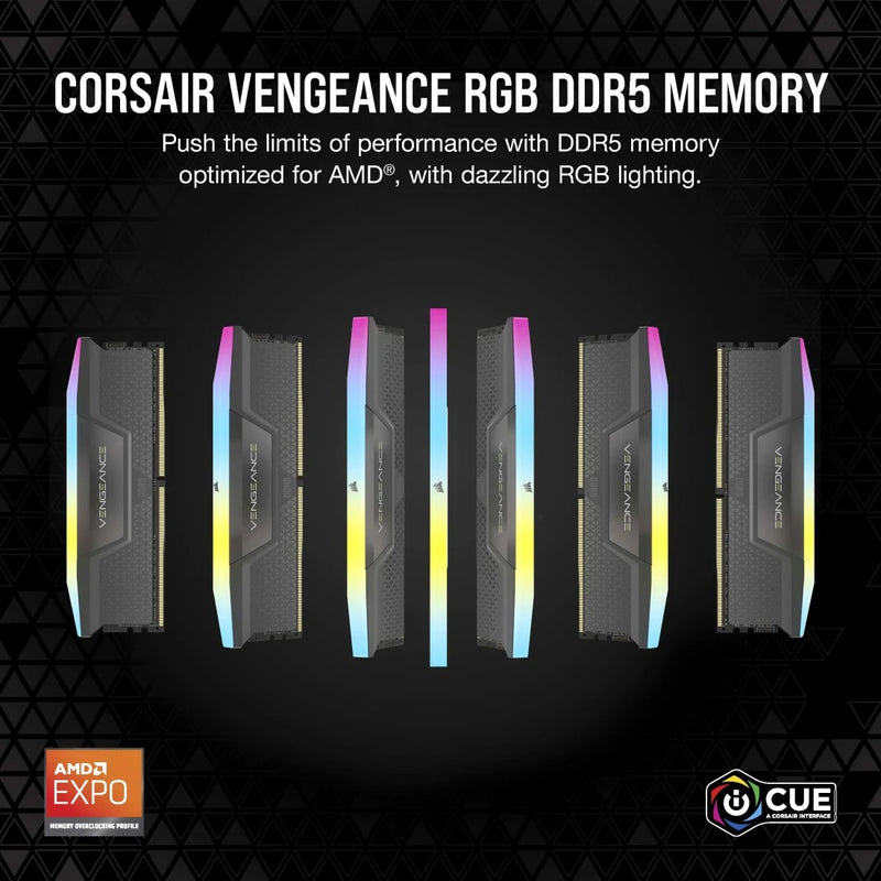 Corsair Vengeance RGB 32GB (2x16GB) DDR5 DRAM 6000MT/s CL30 AMD EXPO & Intel XMP Memory Kit (Black, White)