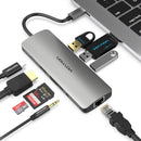 Vention 9-in-1 USB-C Docking Station - USB-C to HDMI + USB 3.0 x 3 + RJ45 + SD + TF + TRRS 3.5mm