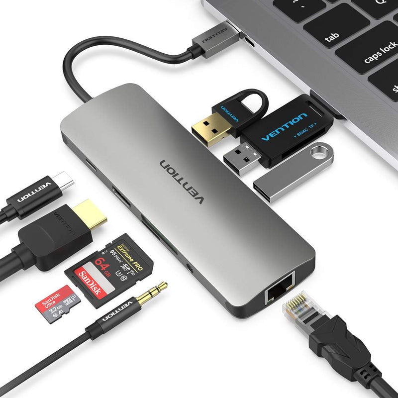 Vention 9-in-1 USB-C Docking Station - USB-C to HDMI + USB 3.0 x 3 + RJ45 + SD + TF + TRRS 3.5mm