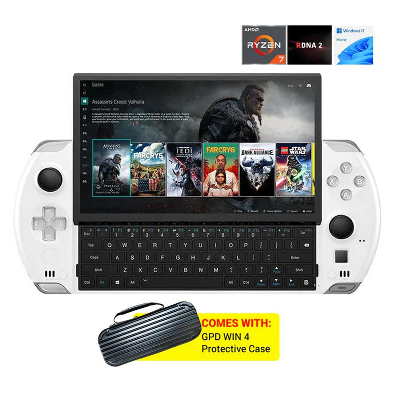 GPD WIN 4 AMD Ryzen 7 6800U Handheld PC Gaming Console (White) [32GB+2TB ] + GPD Protection Case for WIN 4