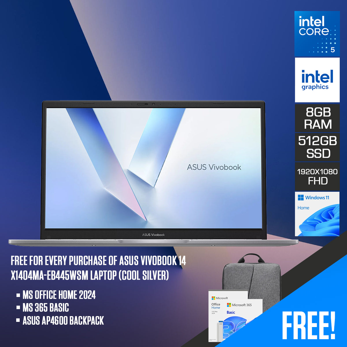 ASUS Vivobook 14 X1404MA-EB445WSM Laptop (Cool Silver)
