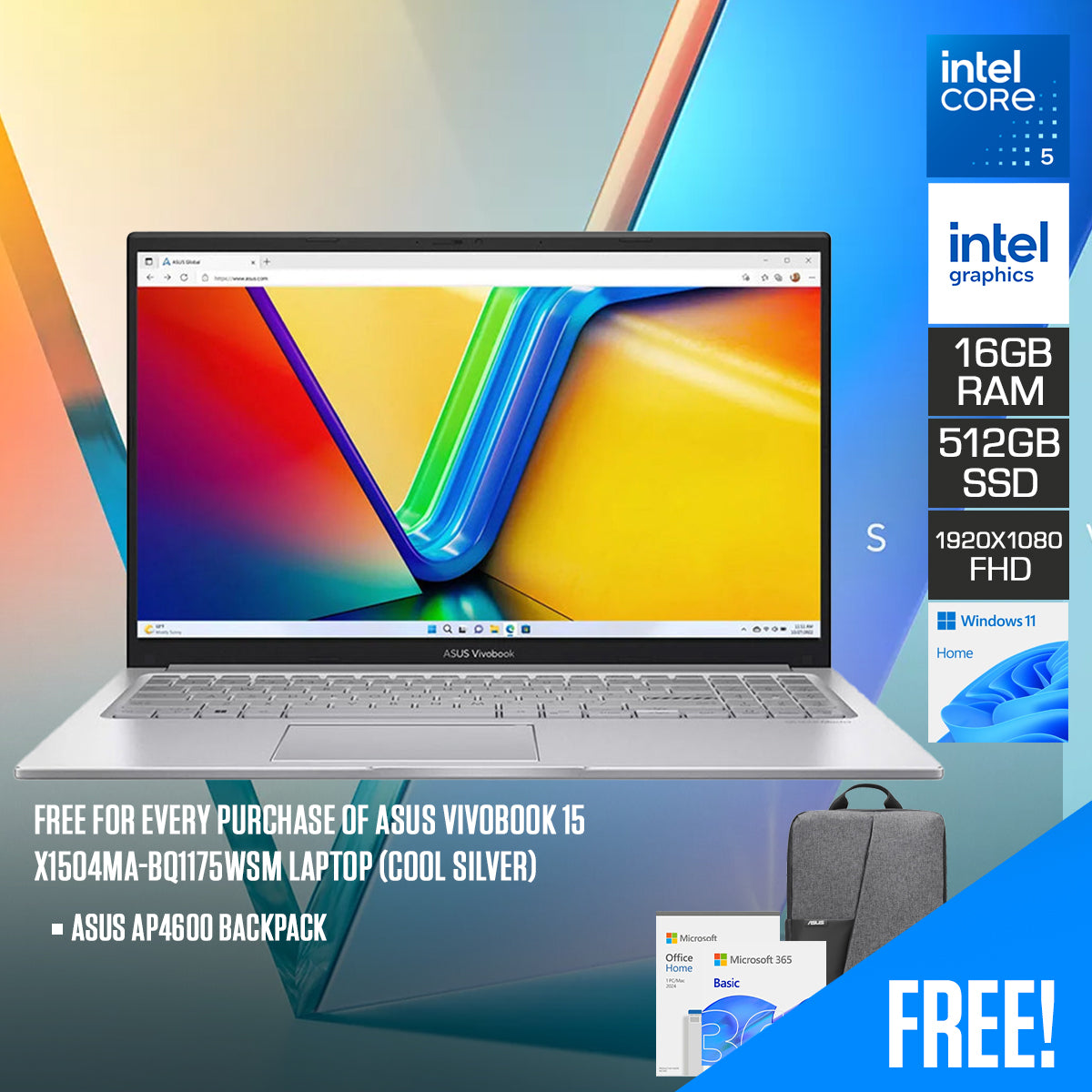 ASUS Vivobook 15 X1504MA-BQ1175WSM Laptop (Cool Silver)