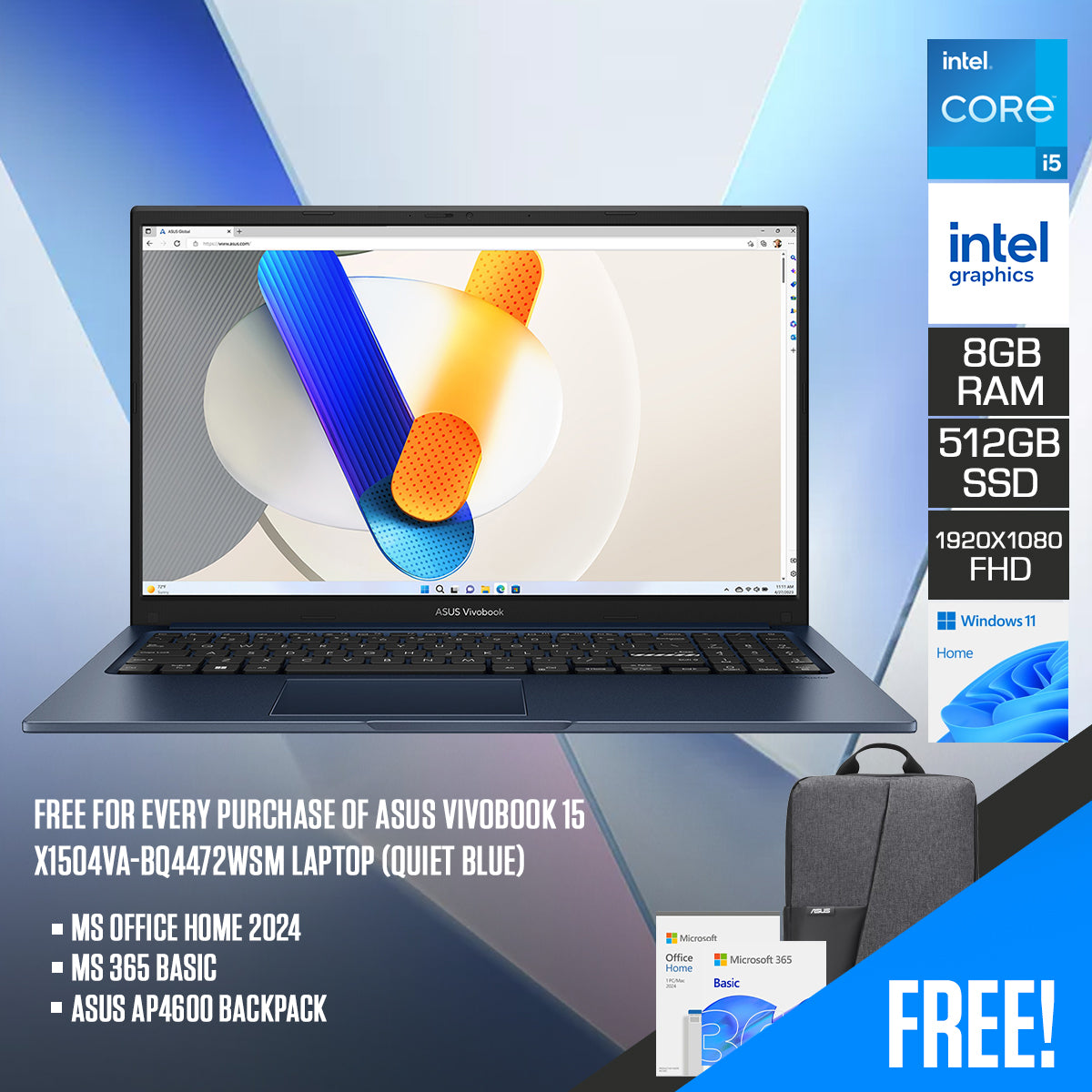Asus Vivobook 15 X1504VA-BQ4472WSM Laptop (Quiet Blue)
