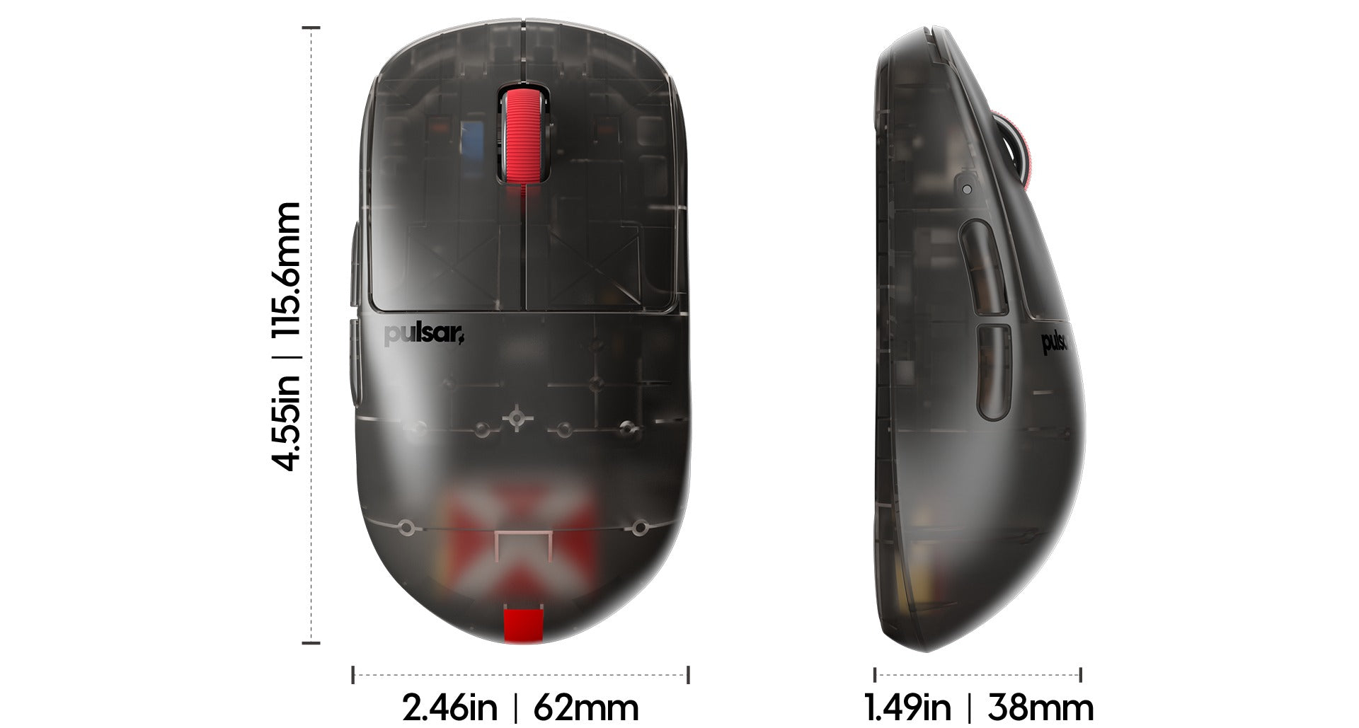 Pulsar X2H Mini Symmetrical Ultralight Wireless Gaming Mouse Clear Black Limited Ed. Size 1