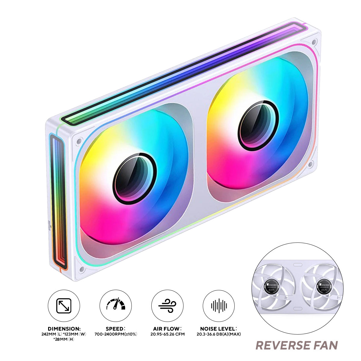 Jonsbo ZB-240WR 25MM ARGB Infinity Mirror Series Reverse  Fan (White)