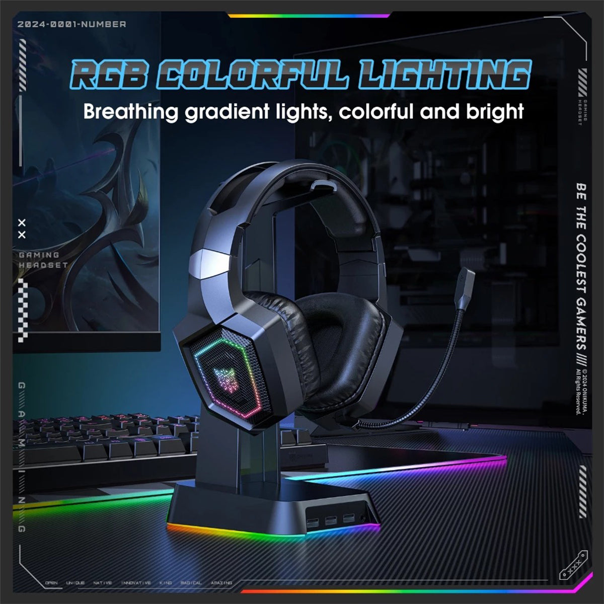 Onikuma GT806 RGB Tri-Mode Gaming Headset with Microphone (Black)