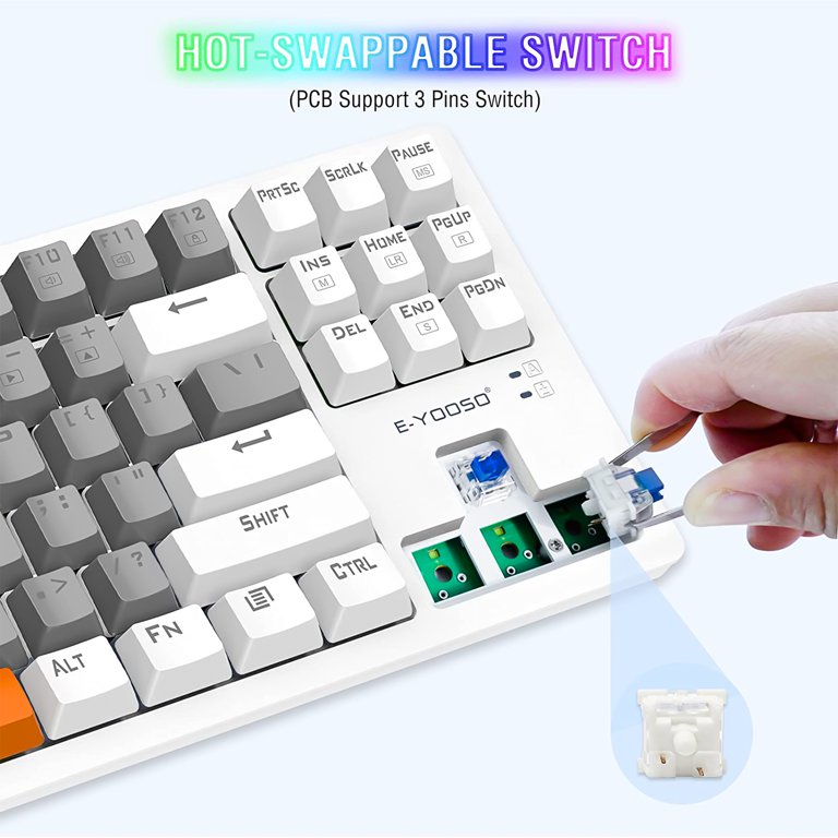 E-Yooso K-620 Single Light With RGB Side Light 87 Keys Mechanical Keyboard Grey/White (Blue Switch)