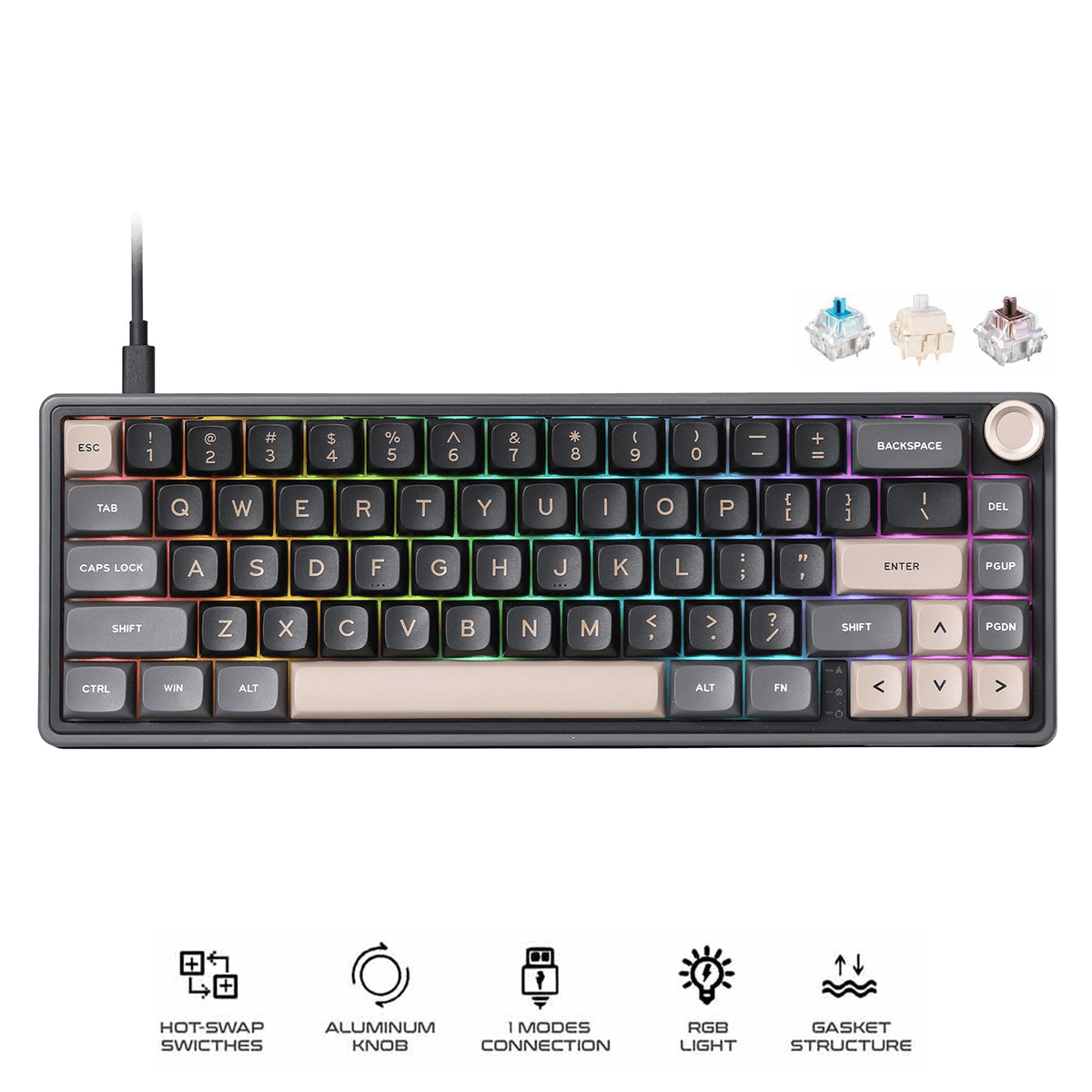 Royal Kludge R65 Single-Mode RGB 66-Keys Hot-Swappable Mechanical Keyboard Phantom