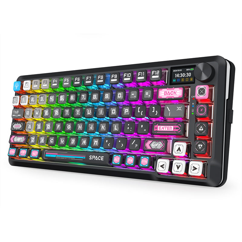 Redragon K708MC RGB Flekact Pro 82 Keys 75% Gasket Mounted Wireless Mechanical Keyboard with Customizable Smart LCD Screen (Special Keycaps Ed.)