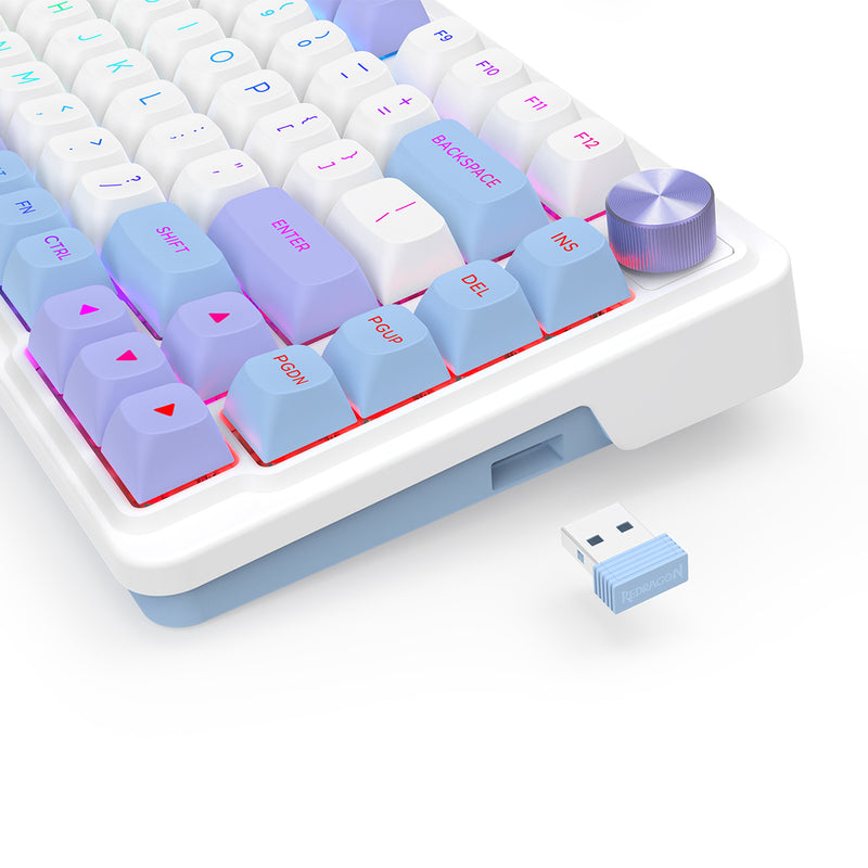 Redragon K673WBP RGB Ucal Max 81-Key 75% Gasket-Mounted Hot-Swappable Wireless Mechanical Keyboard with Knob (Mint Mambo Switch) (Moonrise Violet)