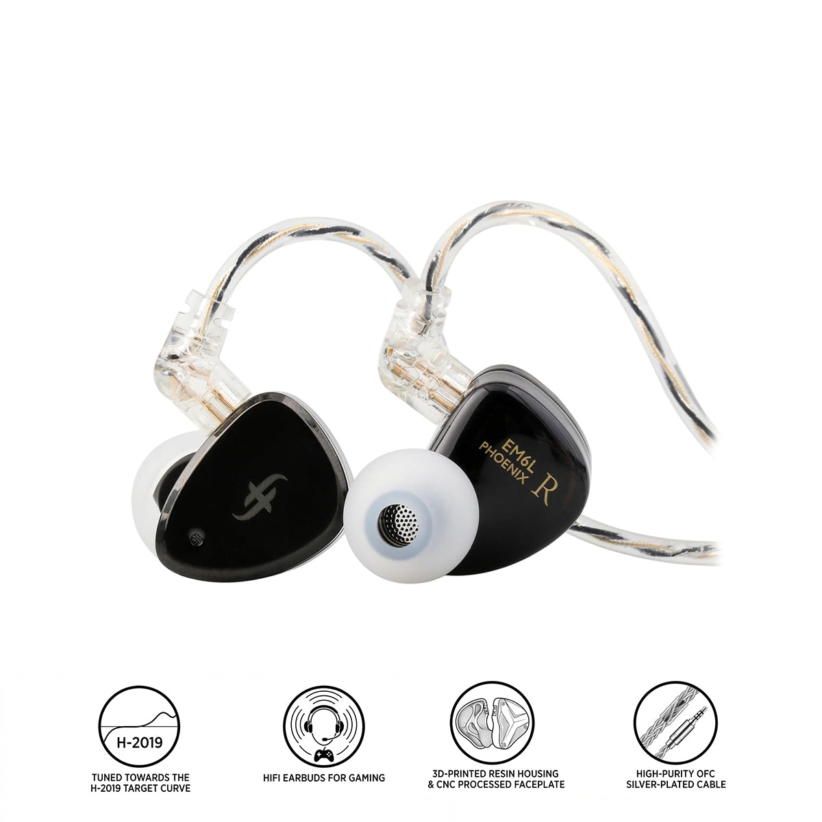 SIMGOT EM6L 1DD + 4BA Hybrid Driver, Detachable OFC Silver-Plated