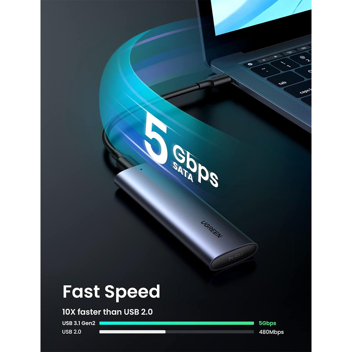 Ugreen USB-C to M.2 B-Key 5Gbps SATA SSD Enclosure - 0.5m (CM400/10903)
