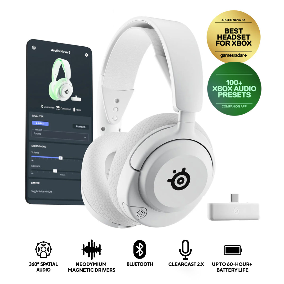 SteelSeries Arctis Nova 5X Wireless Headset for Xbox/PC/PlayStation/N-Switch/Mobile (White)