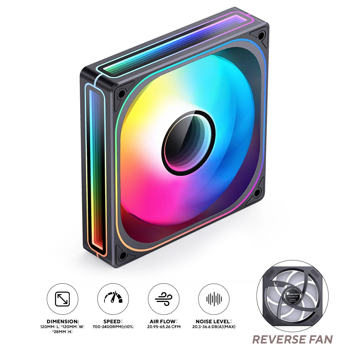 Jonsbo ZB-120BR 28MM ARGB Infinity Mirror Series Reverse Fan (Black)