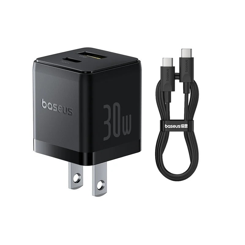 Baseus Palm Fast Charger C+U 30W with Mini Black Cable USB-C to USB-C 1m (Cluster Black)